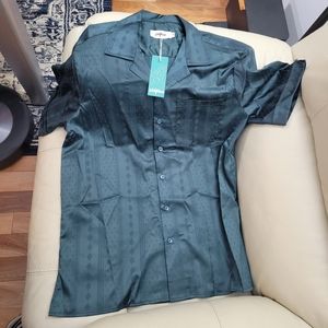 VATPAVE Mens Summer Jacquard Silk Shirts Casual Button Down